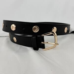 LOFT Black Suede Leather Belt | Gold Tone Slide Buckle | M/L